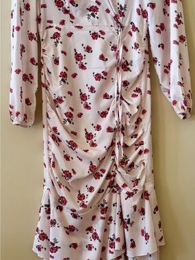 Floral Ruched Midi Dress in Cream and Red